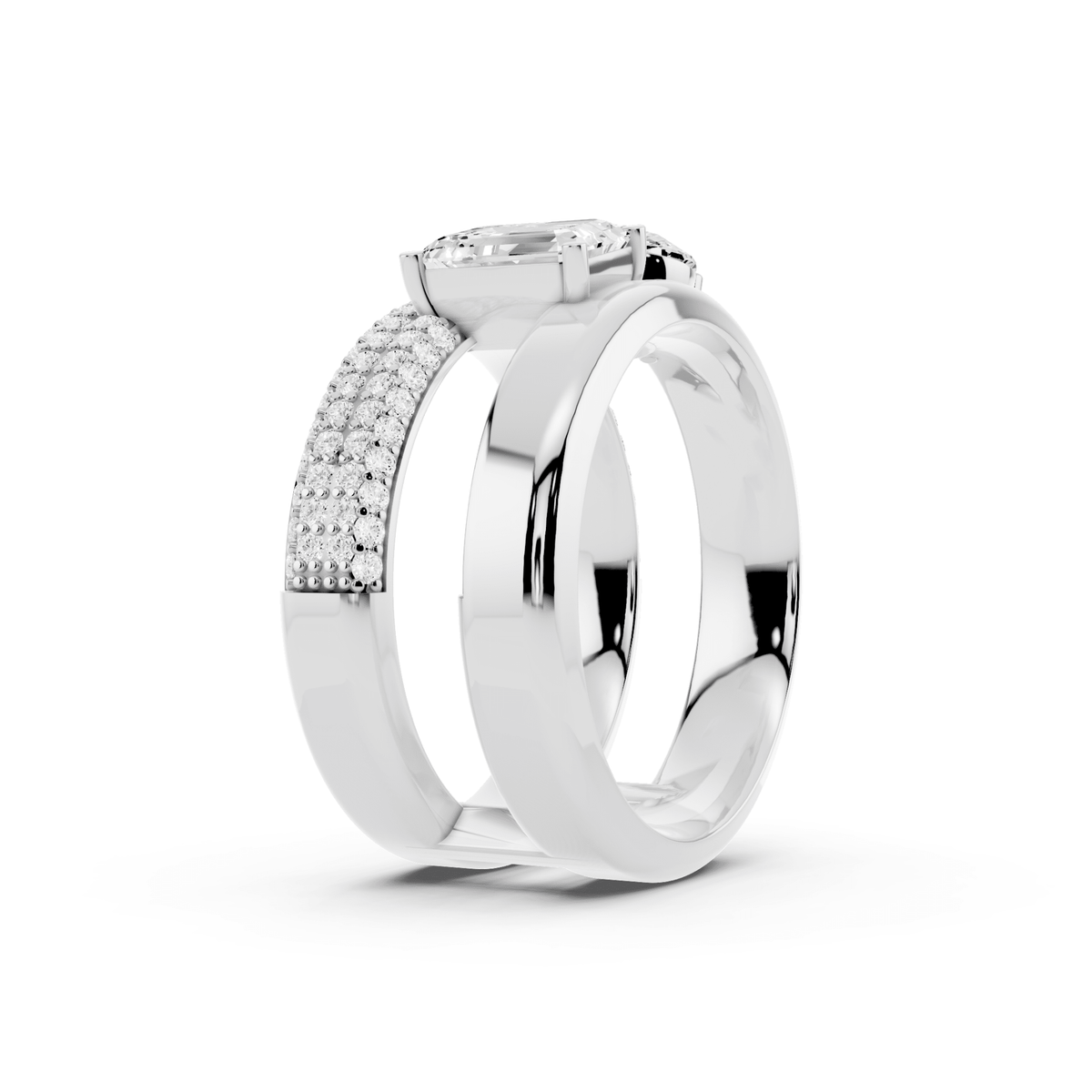 Emerald-Cut and Oval Lab-Grown Diamond Toi et Moi Ring