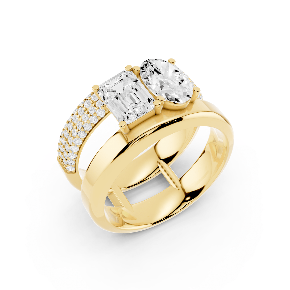 Emerald-Cut and Oval Lab-Grown Diamond Toi et Moi Ring