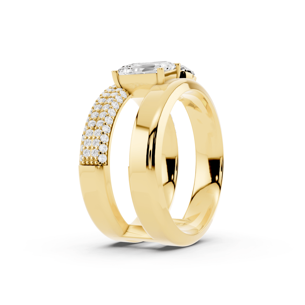Emerald-Cut and Oval Lab-Grown Diamond Toi et Moi Ring