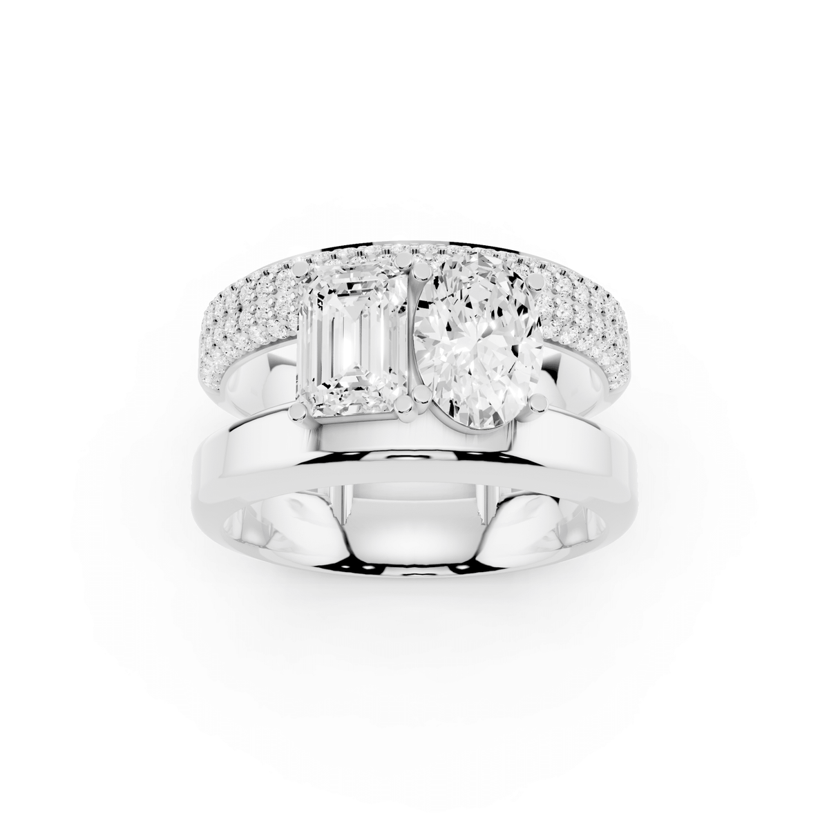 Emerald-Cut and Oval Lab-Grown Diamond Toi et Moi Ring