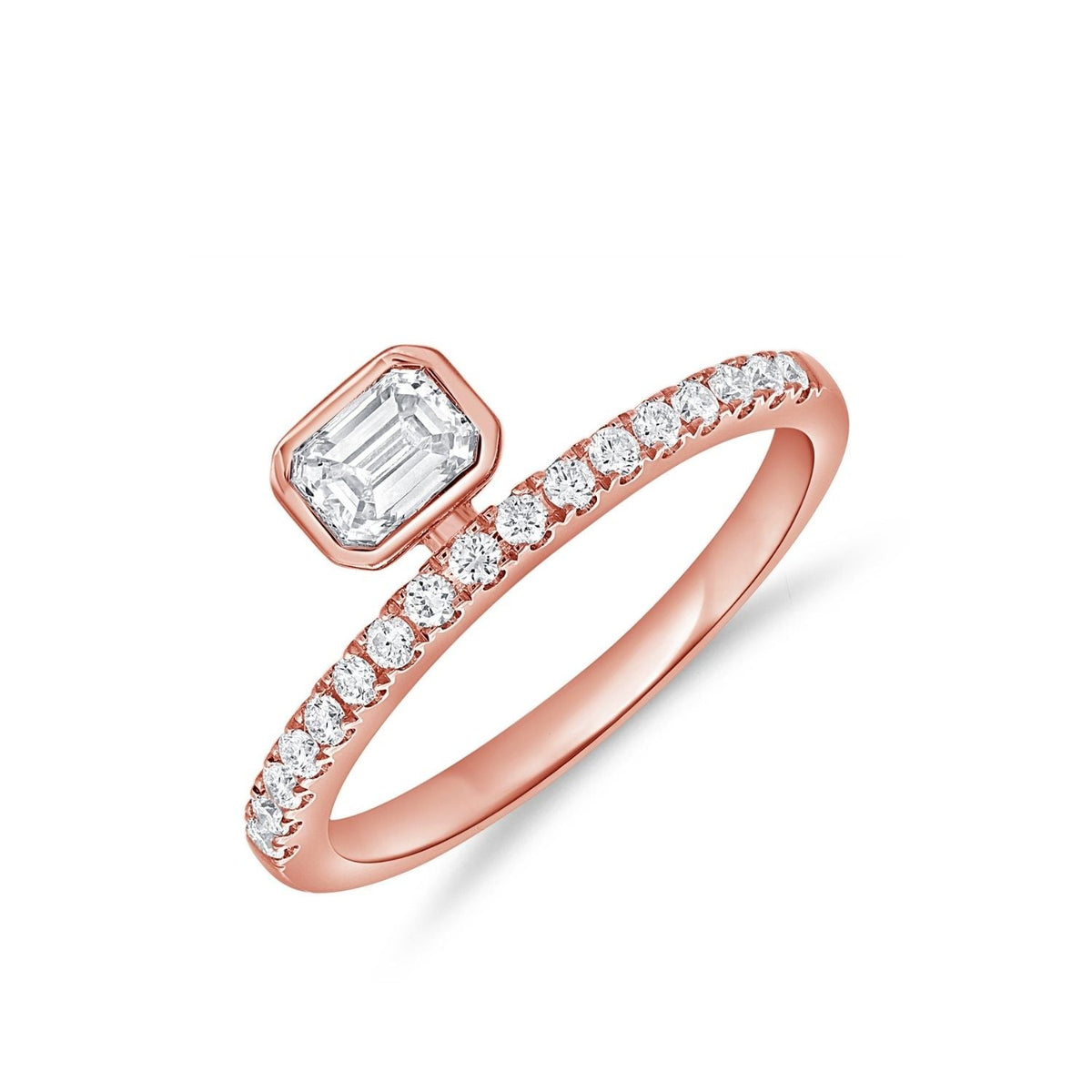 Emerald Cut Bezel Bypass Ring