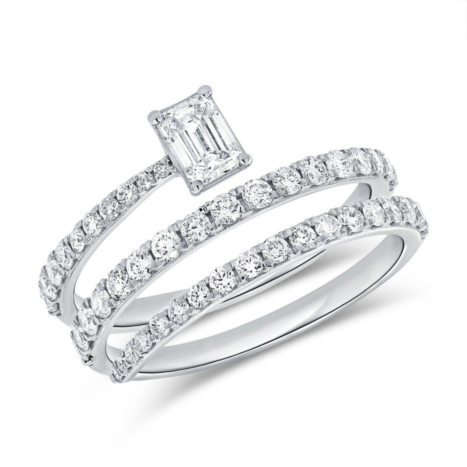 Emerald Cut Coil Wrap Ring in 14K white gold
