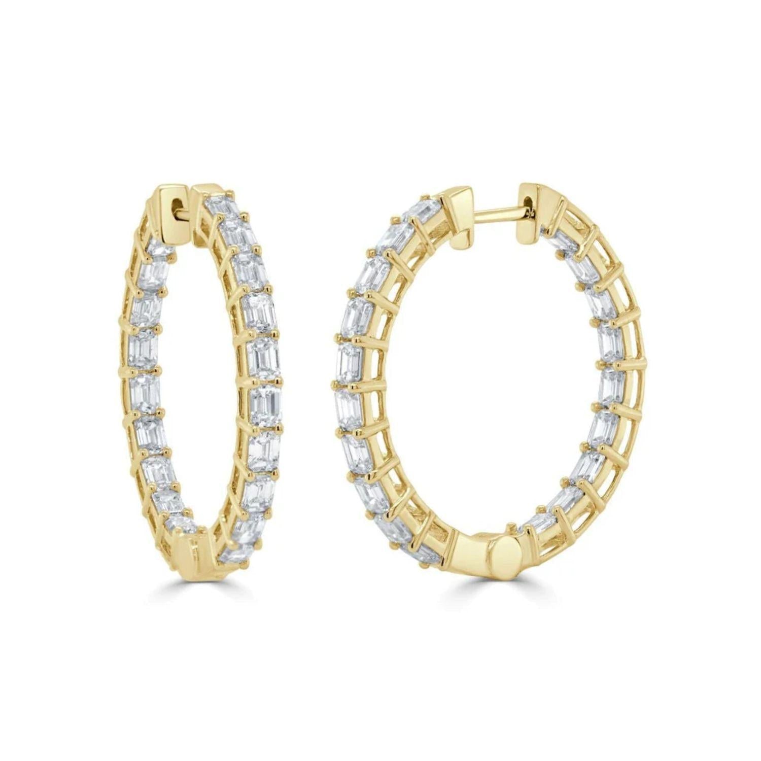 Emerald - Cut Diamond Hoop Earrings