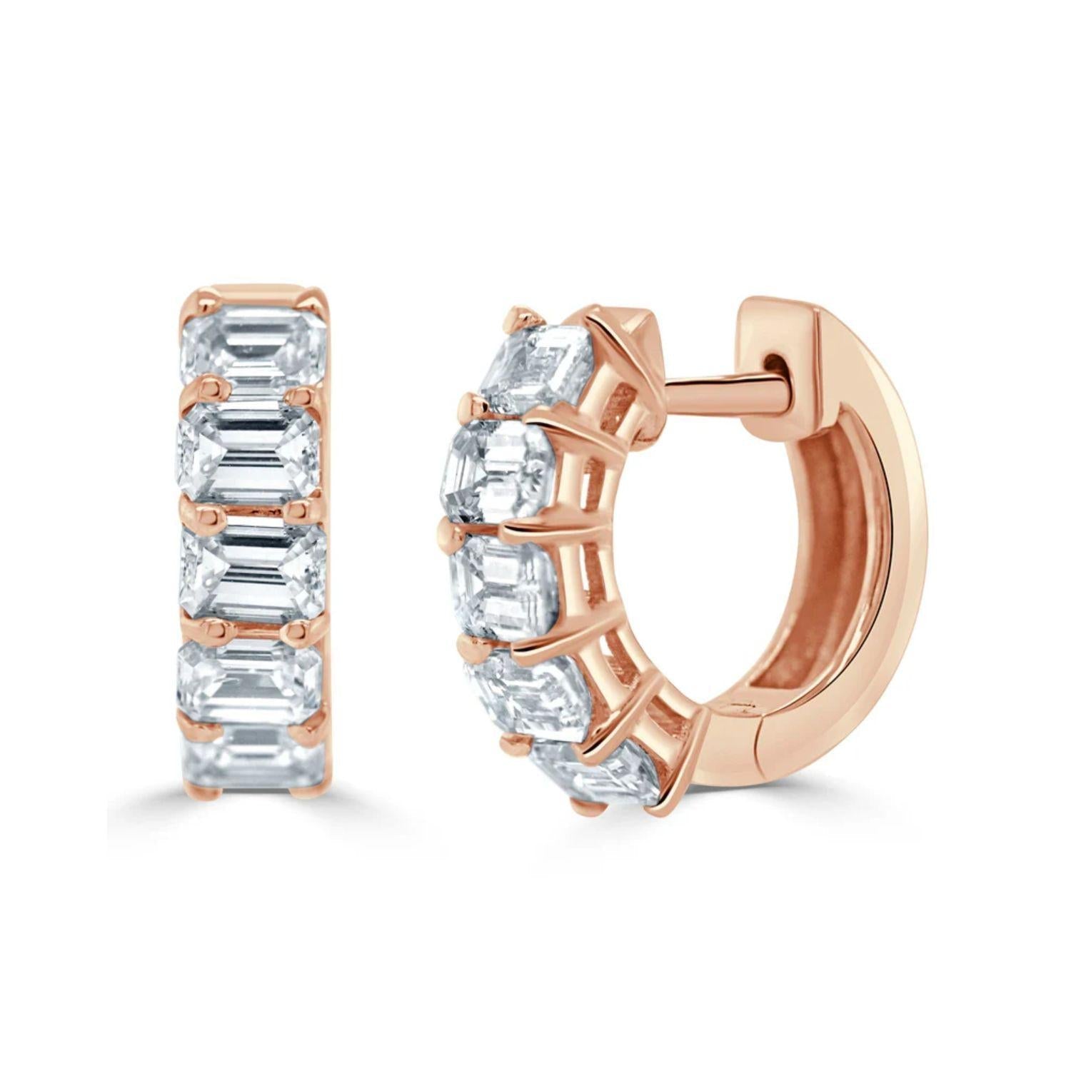 Emerald - Cut Diamond Huggie Earrings