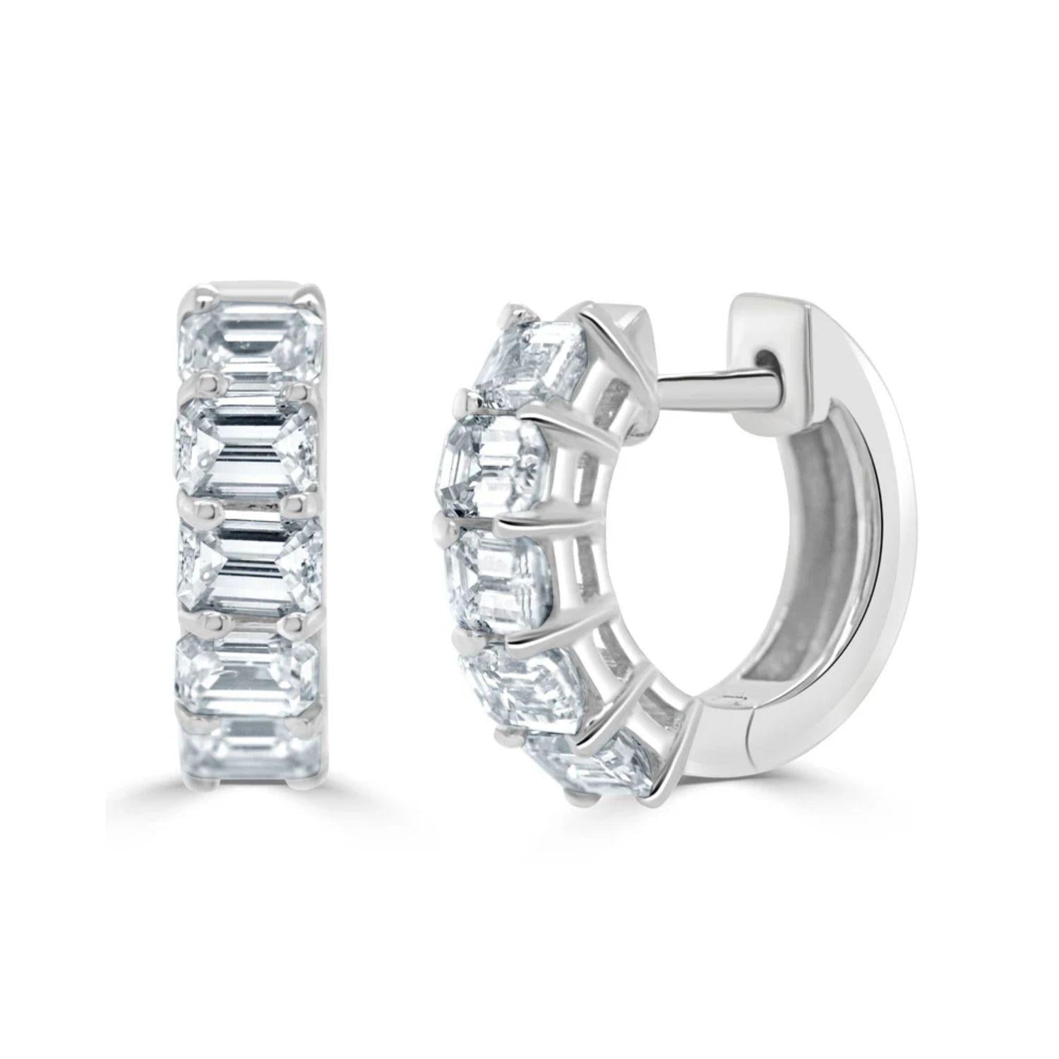 Emerald - Cut Diamond Huggie Earrings