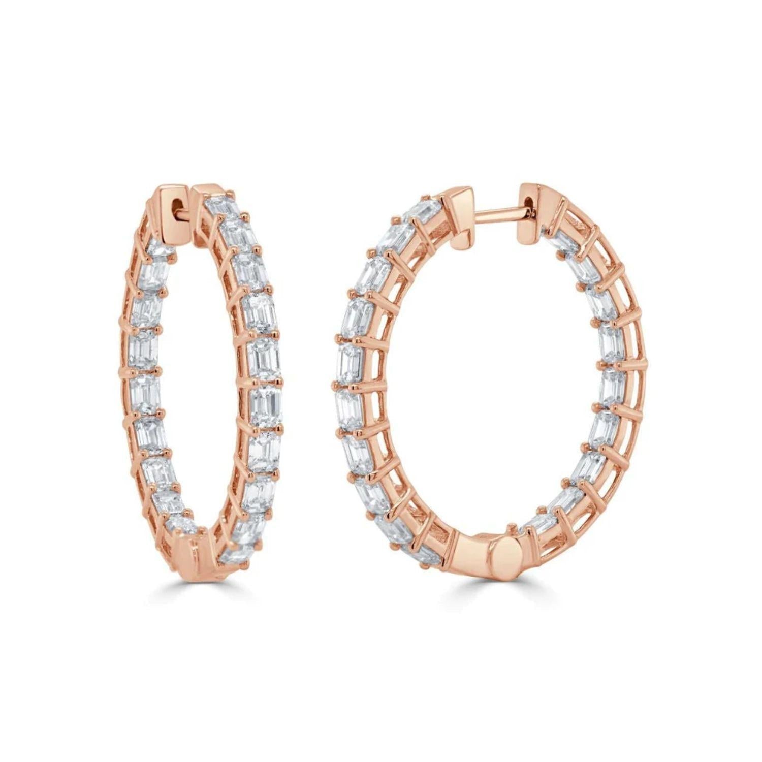Emerald - Cut Diamond Inside - Out Hoop Earrings