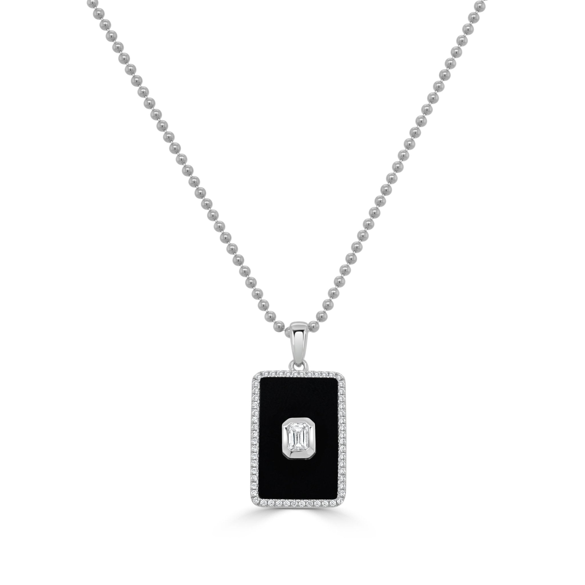 Emerald Cut Diamond Medallion In Onyx Necklace