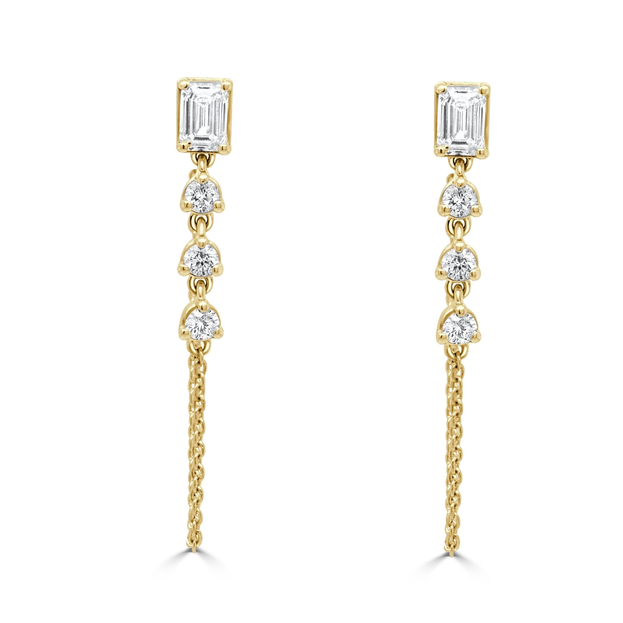 Emerald Cut Round Diamond Earrings