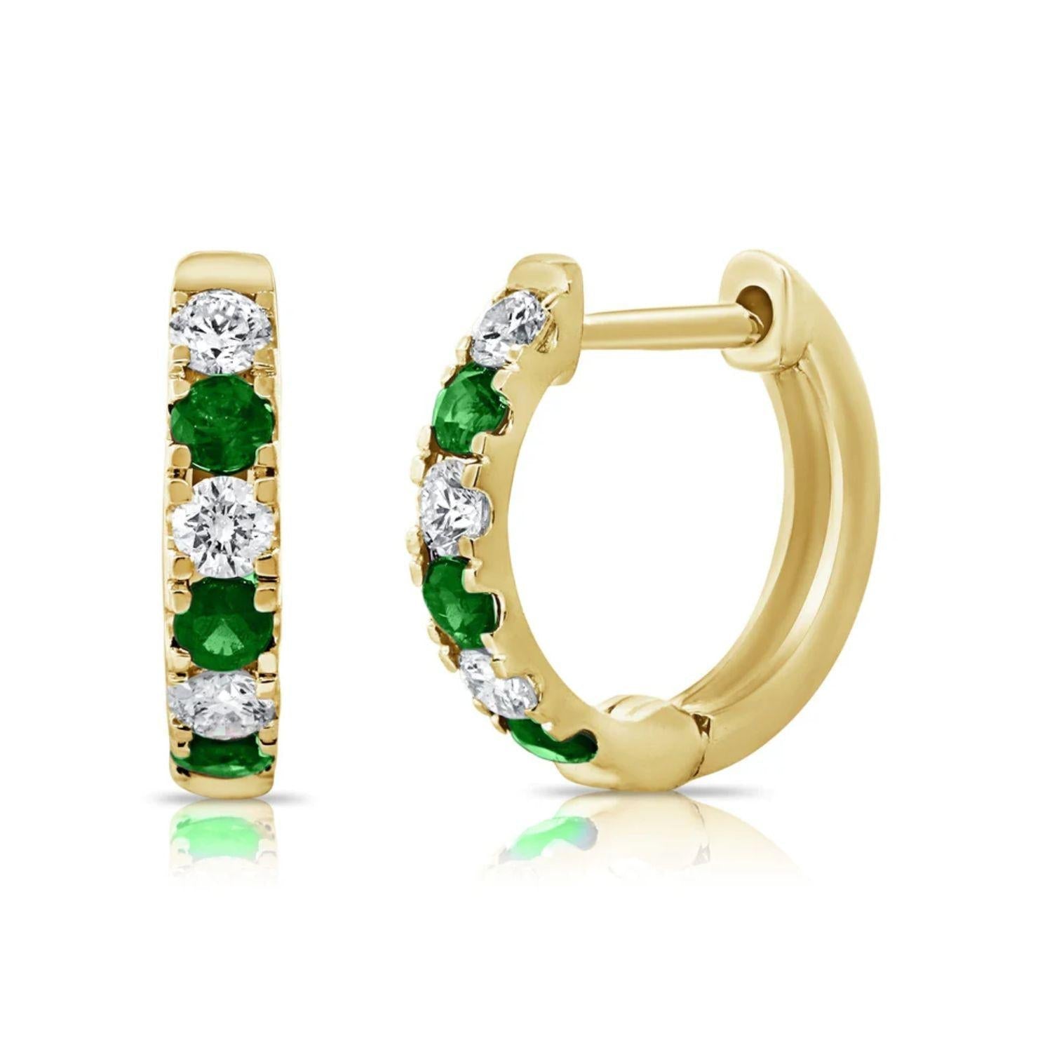 Emerald Diamond Alternating Huggie Earrings