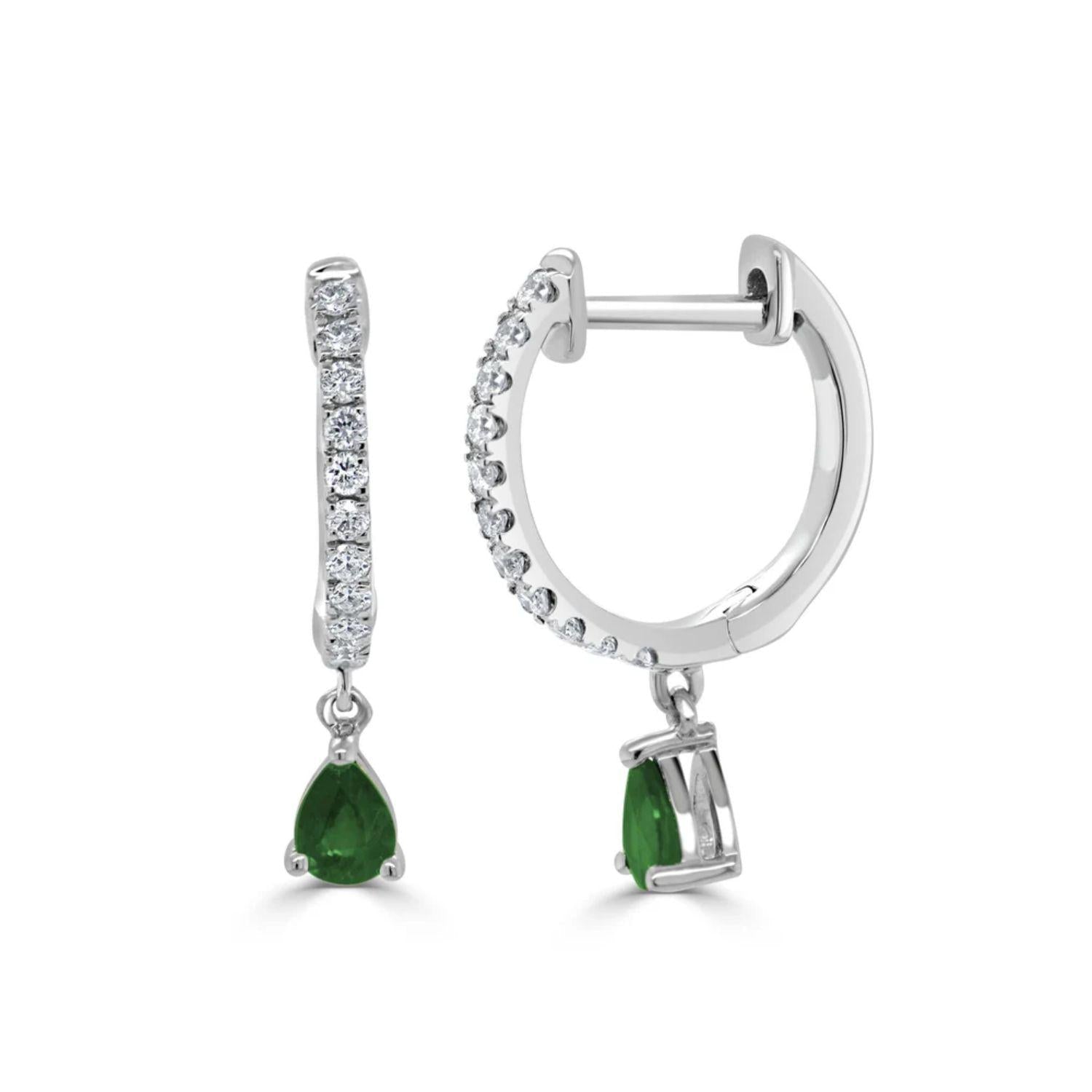 Emerald Diamond Dangle Huggie Earrings