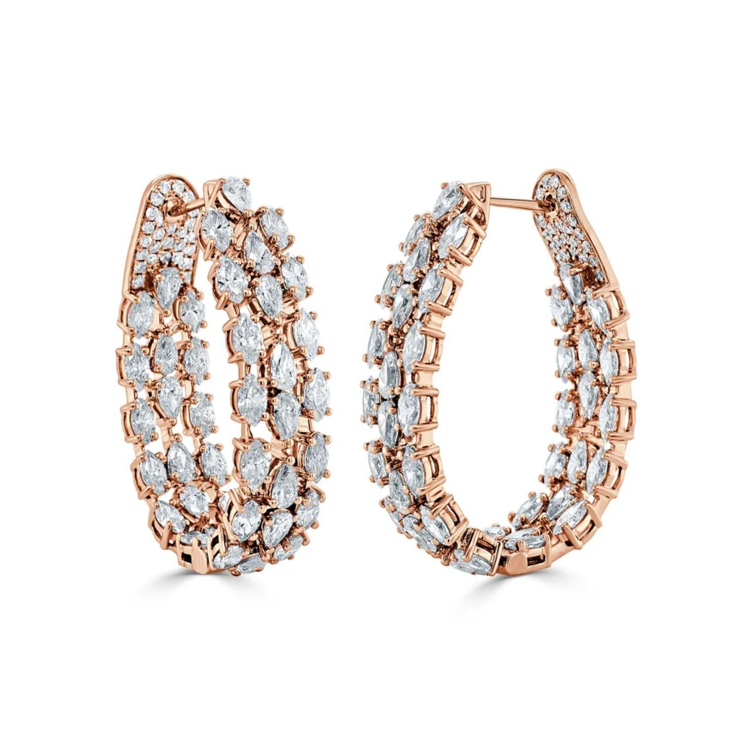 Fancy Shape Diamond Inside - Out Pear - Shaped Hoop Earrings