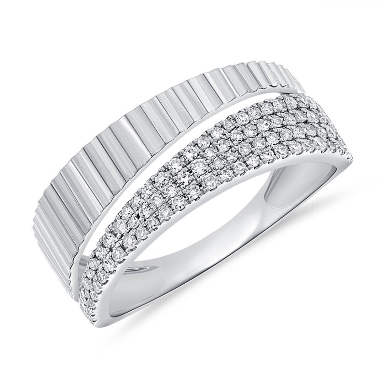 Fluted Wide Band Diamond Ring in 14K white gold
