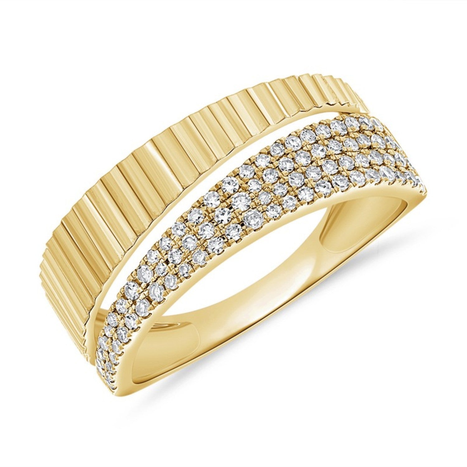 Fluted Wide Band Diamond Ring in 14K yellow gold by Seema Fine Jewelry