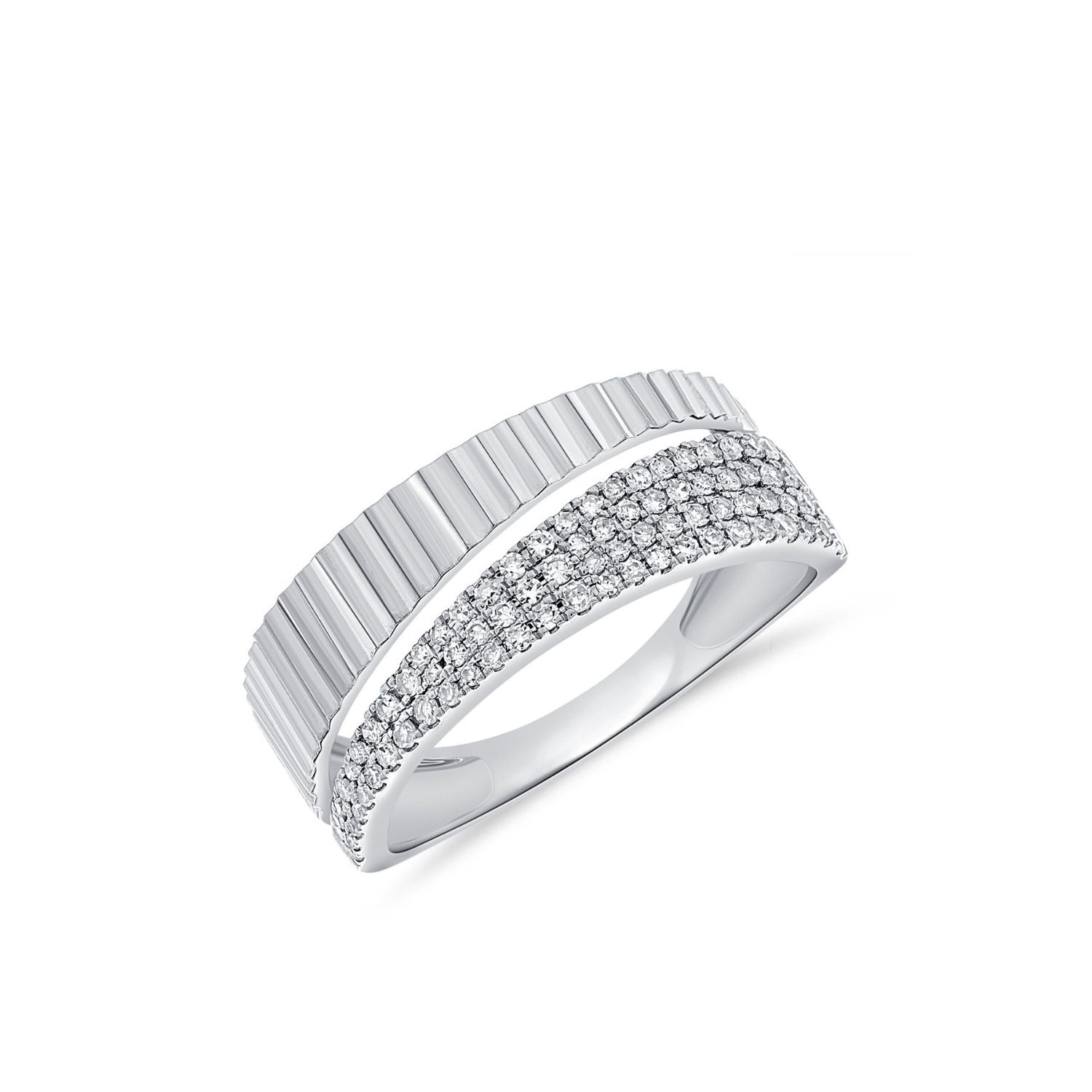 Fluted Wide Band Diamond Ring