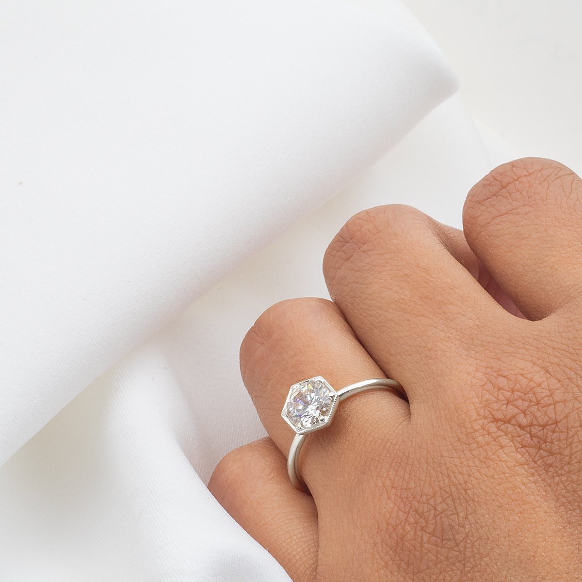 Hexagon - Set Diamond Engagement Ring