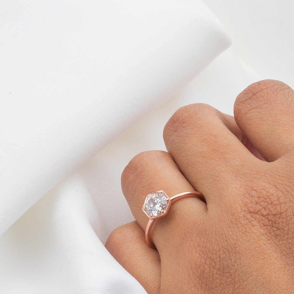 Hexagon - Set Diamond Engagement Ring