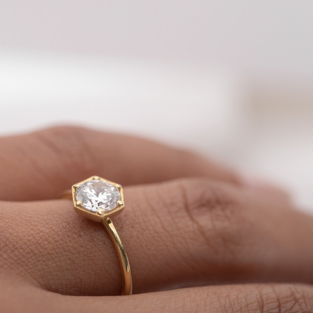Hexagon - Set Diamond Engagement Ring