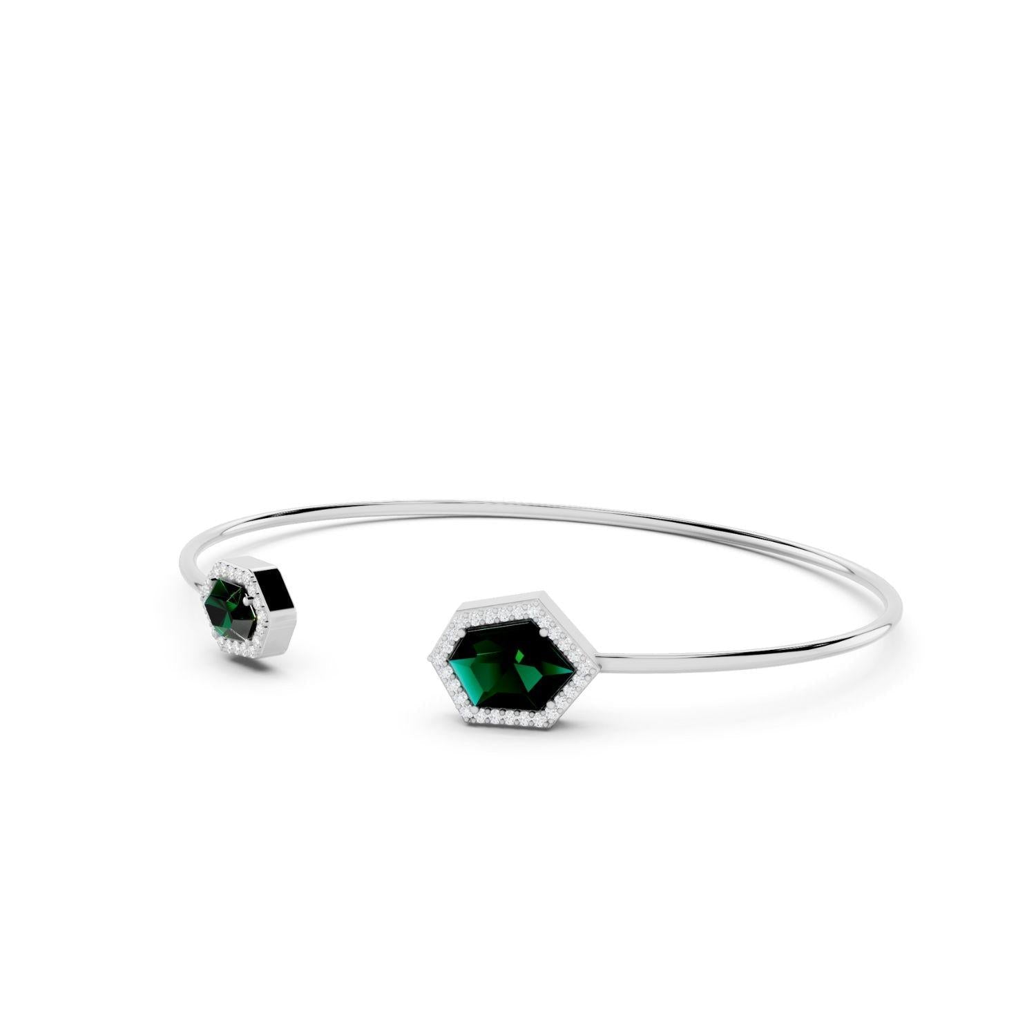 Hexagonal Emerald Green Open Bangle
