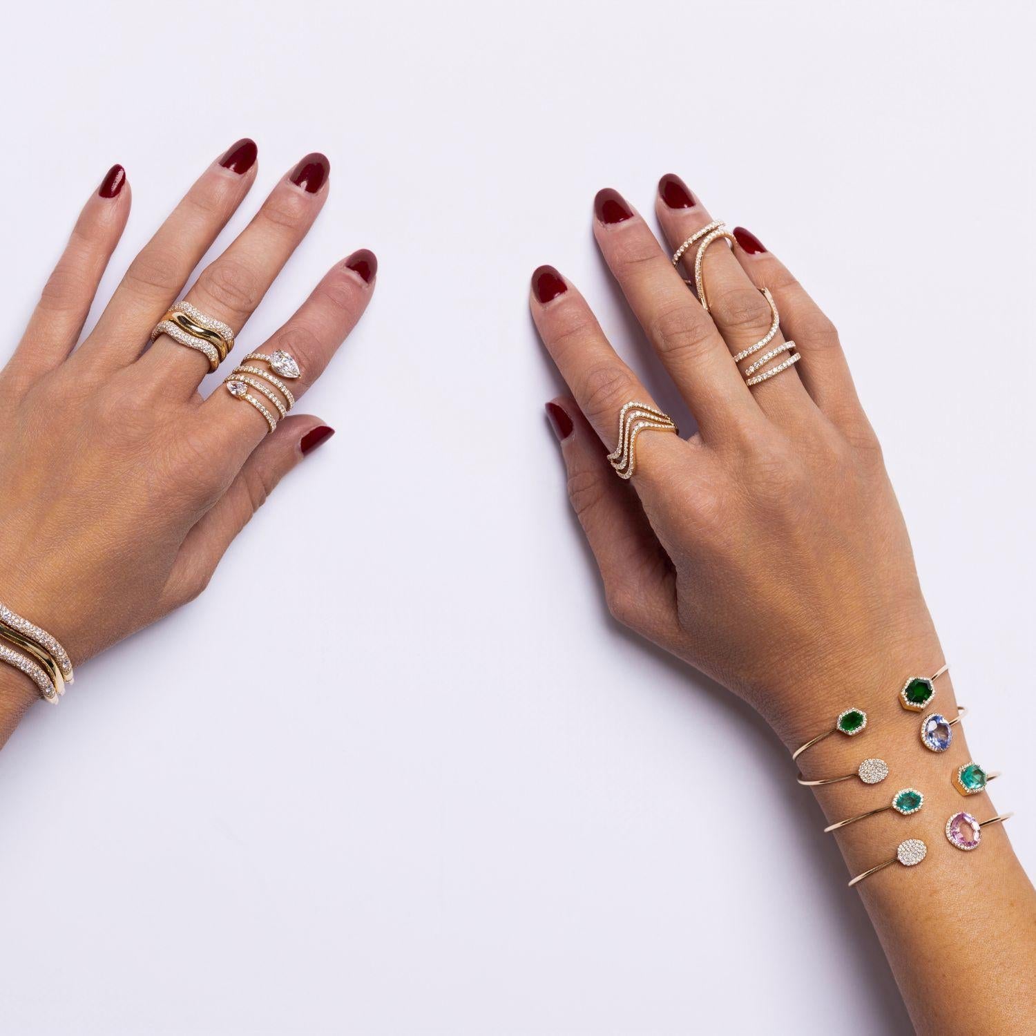 Hexagonal Emerald Green Open Bangle