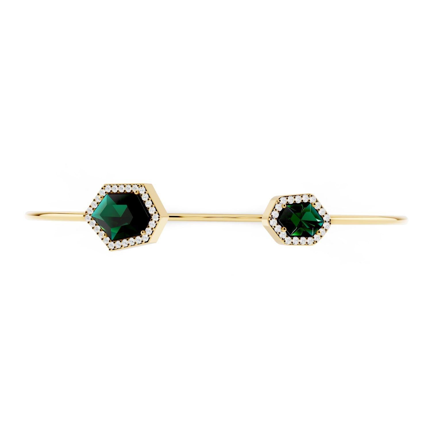 Hexagonal Emerald Green Open Bangle