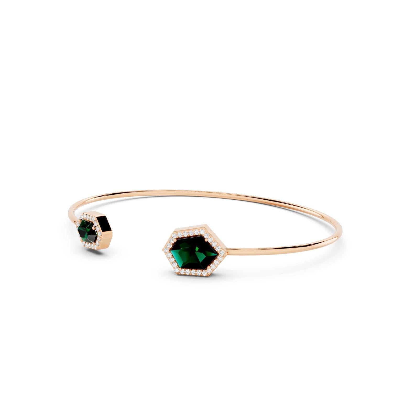 Hexagonal Emerald Green Open Bangle