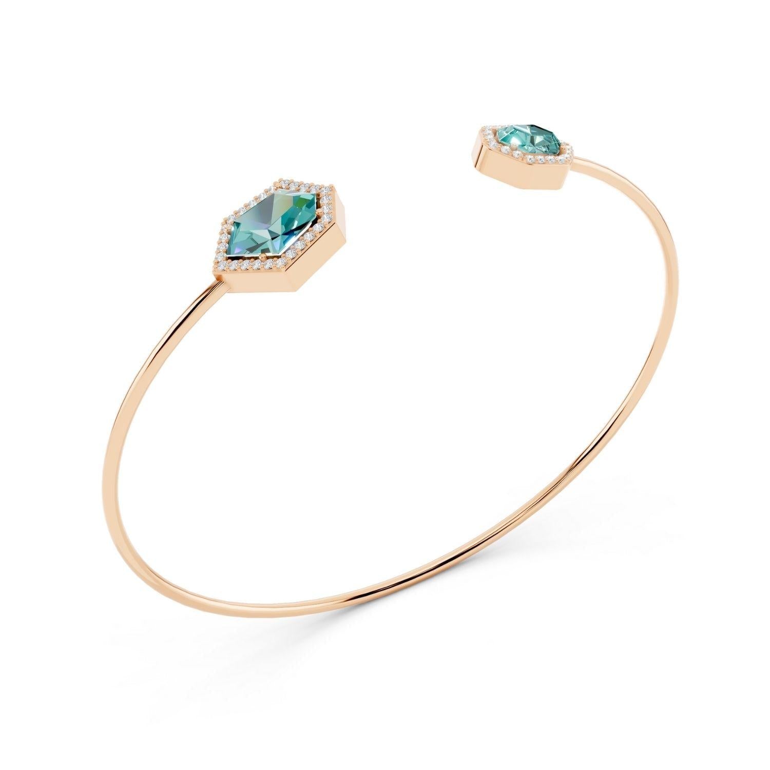 Hexagonal Halo Open Bangle