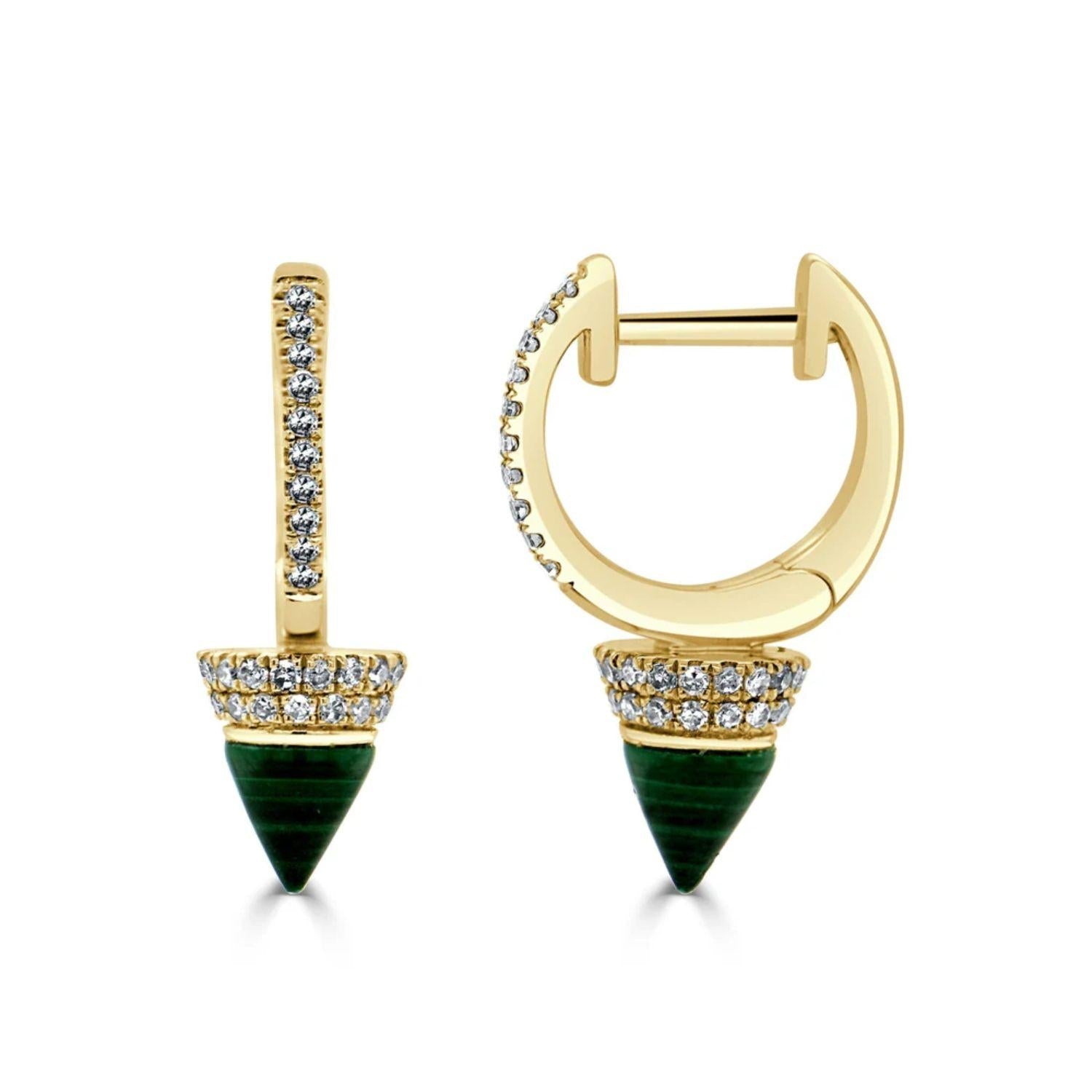 Malachite Diamond Spike Drop Huggie Earrings