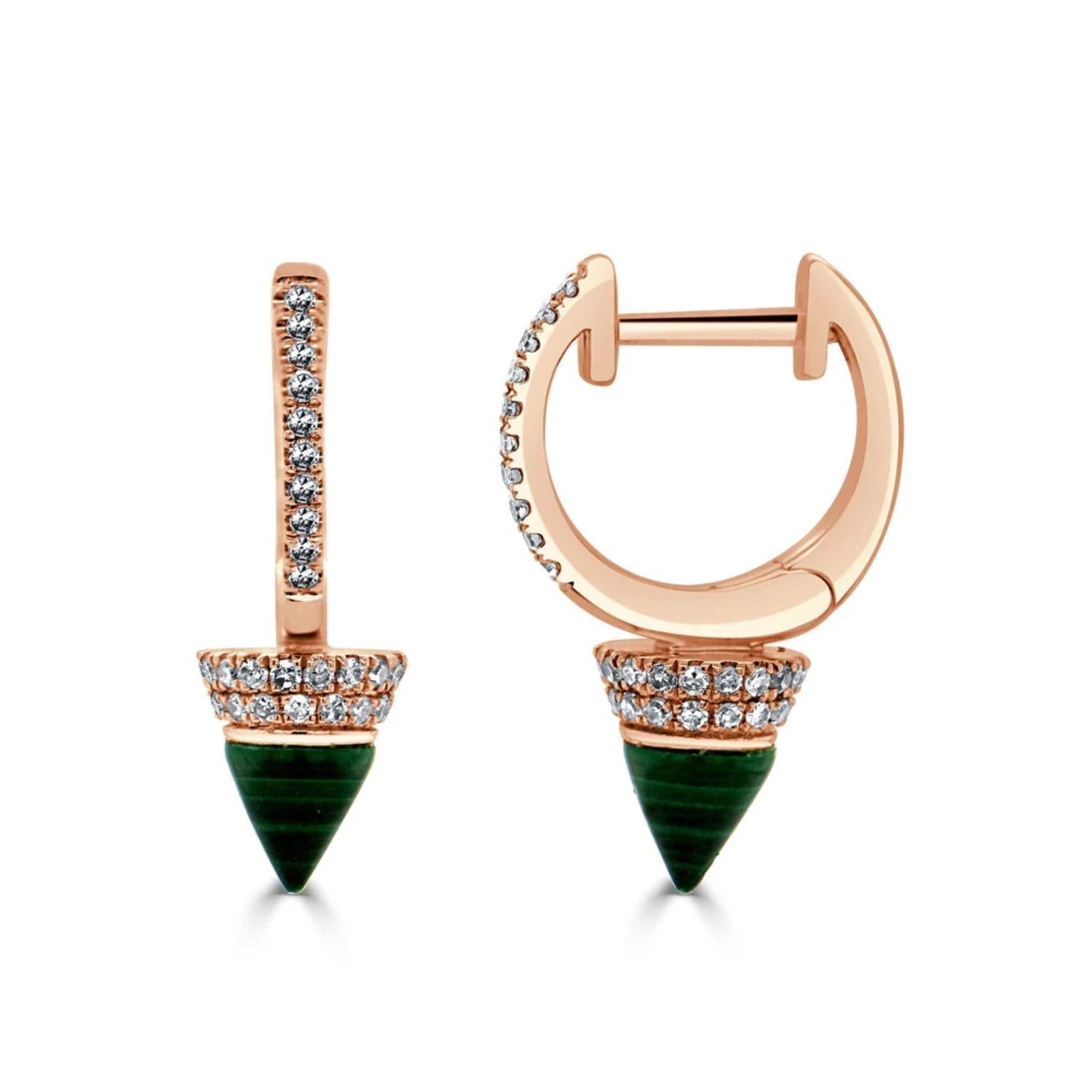 Malachite Diamond Spike Drop Huggie Earrings