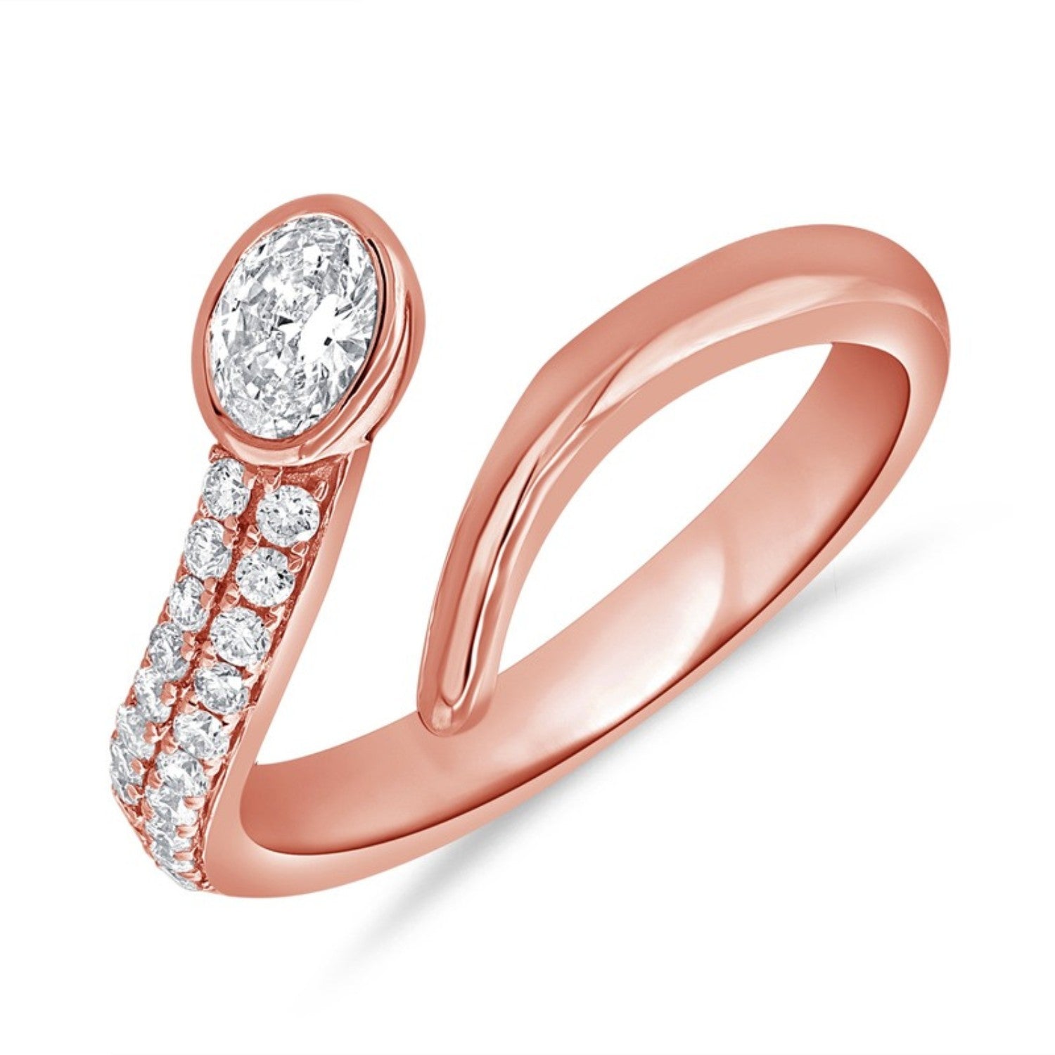 Oval Bezel Loop Diamond Ring in 14K rose gold