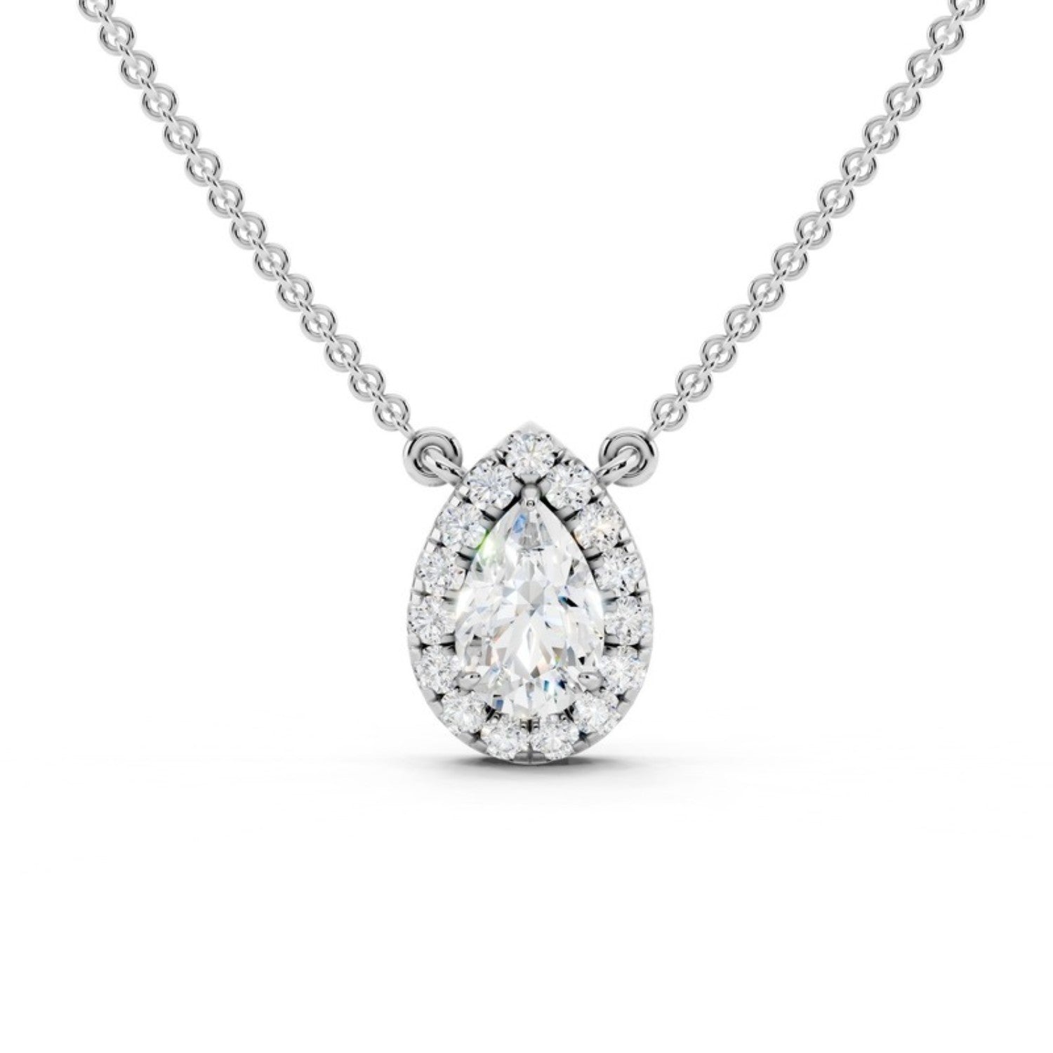 Pear Halo Diamond Pendant Necklace in 14K white gold