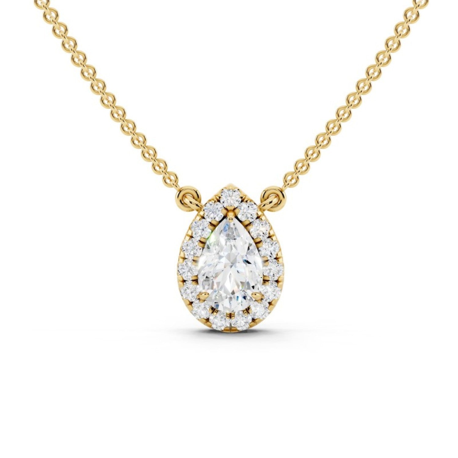 Pear Halo Diamond Pendant Necklace in 14K yellow gold by Seema Fine Jewelry
