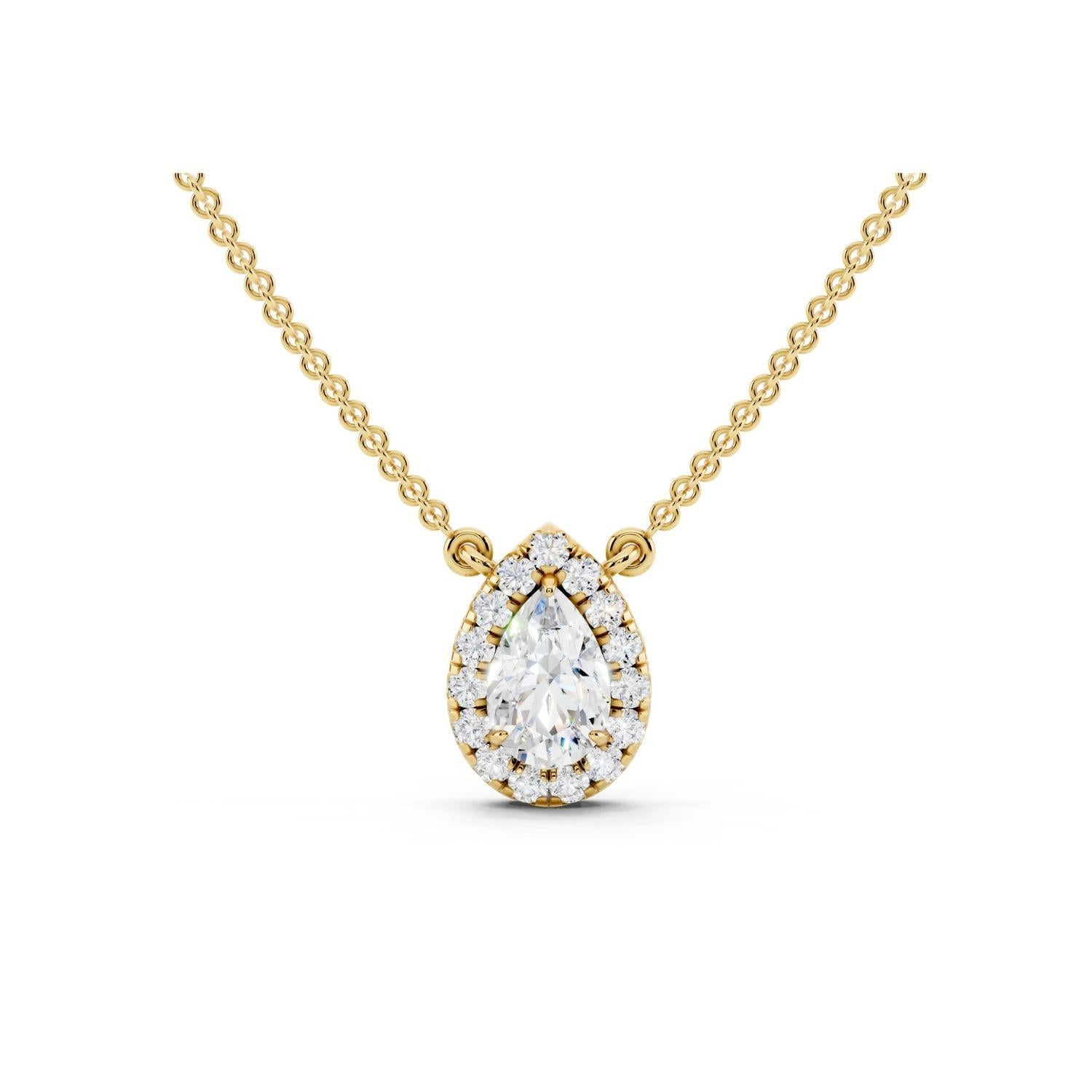 Pear Halo Diamond Pendant Necklace