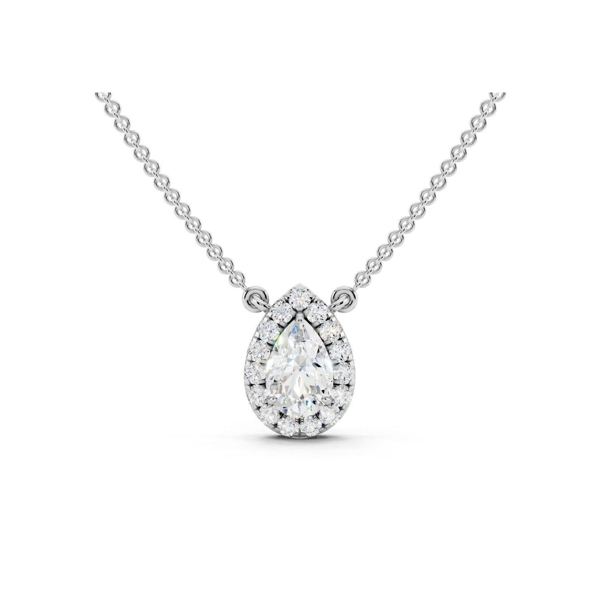 Pear Halo Diamond Pendant Necklace
