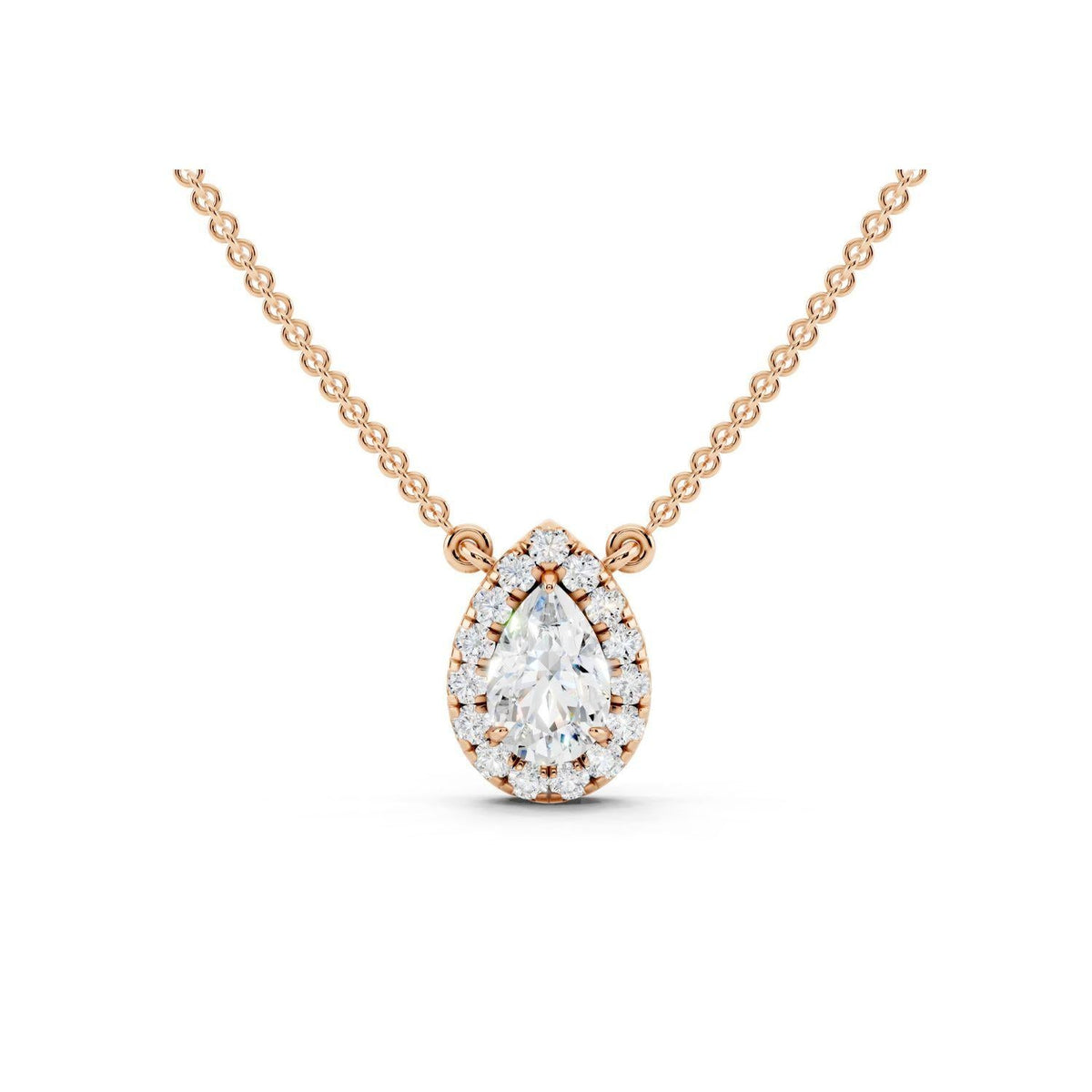 Pear Halo Diamond Pendant Necklace