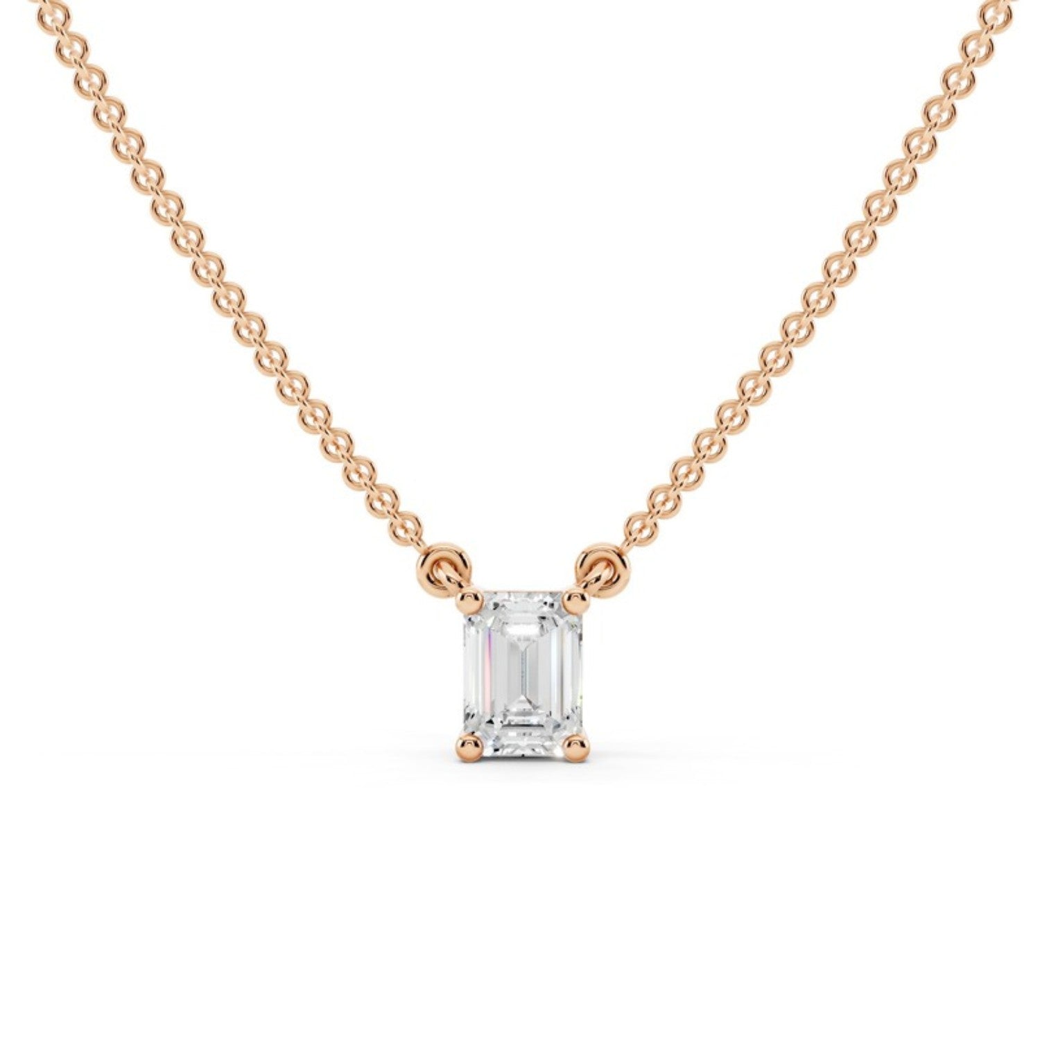 Petite Emerald Cut Diamond Pendant Necklace in 14K rose gold