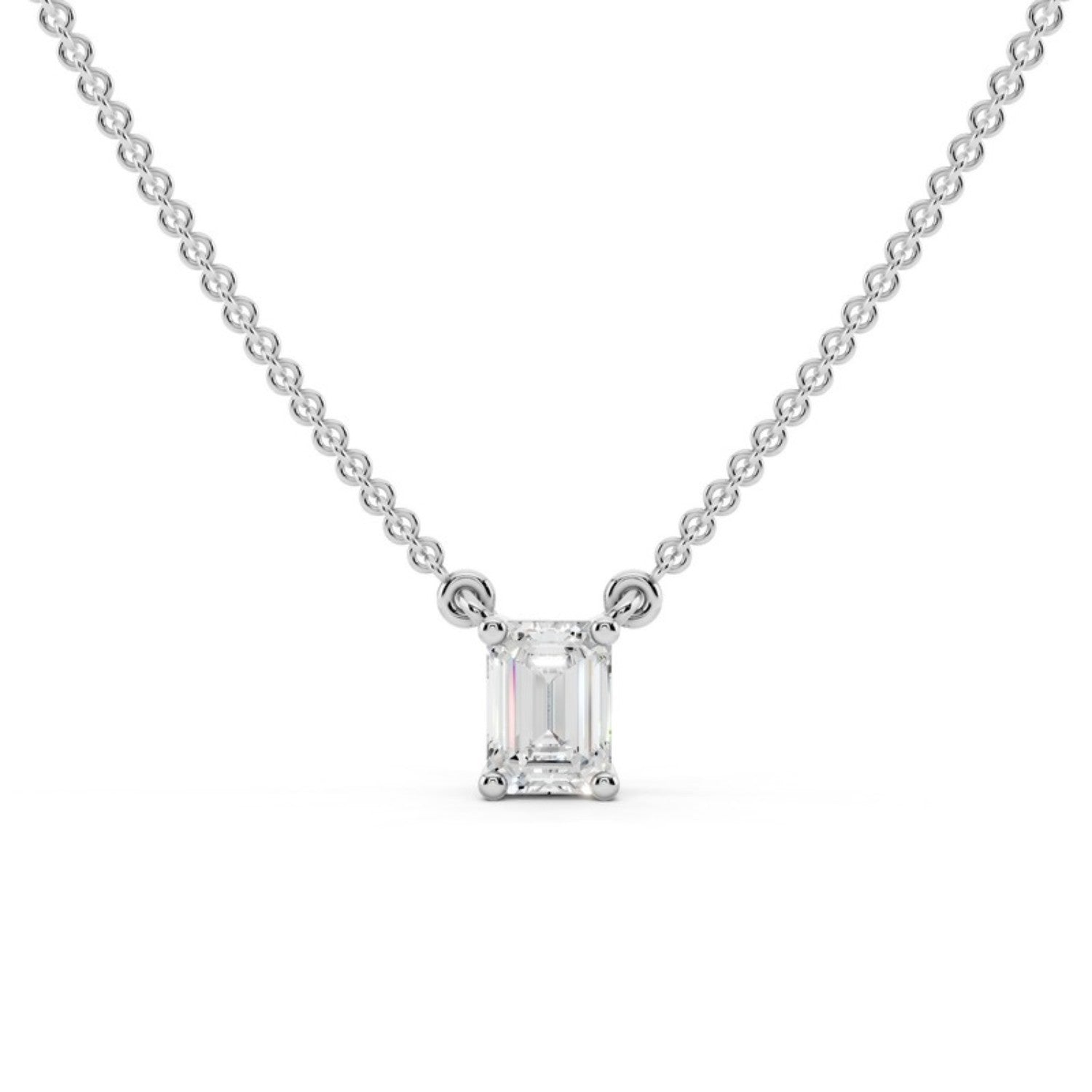 Petite Emerald Cut Diamond Pendant Necklace in 14K white gold