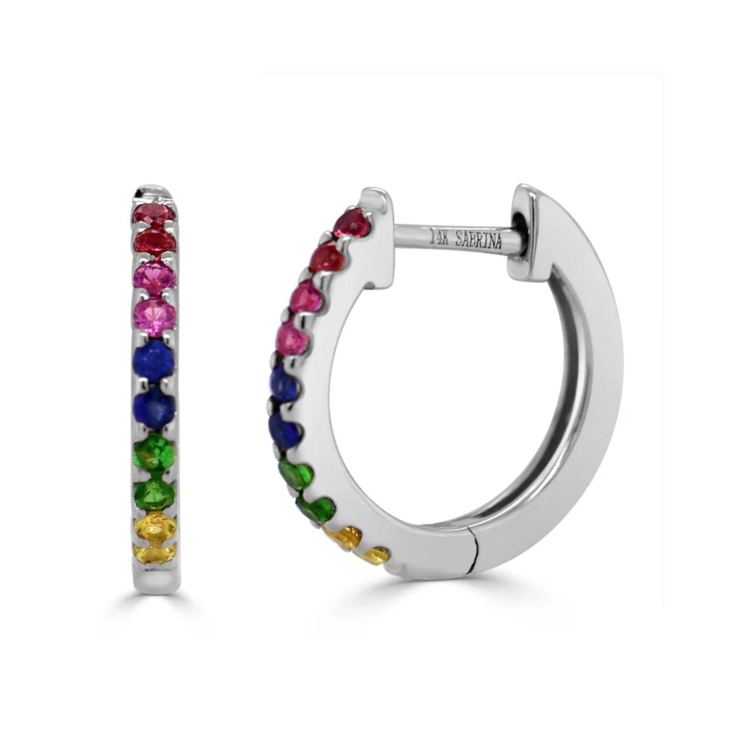 Rainbow Sapphire Huggie Earrings