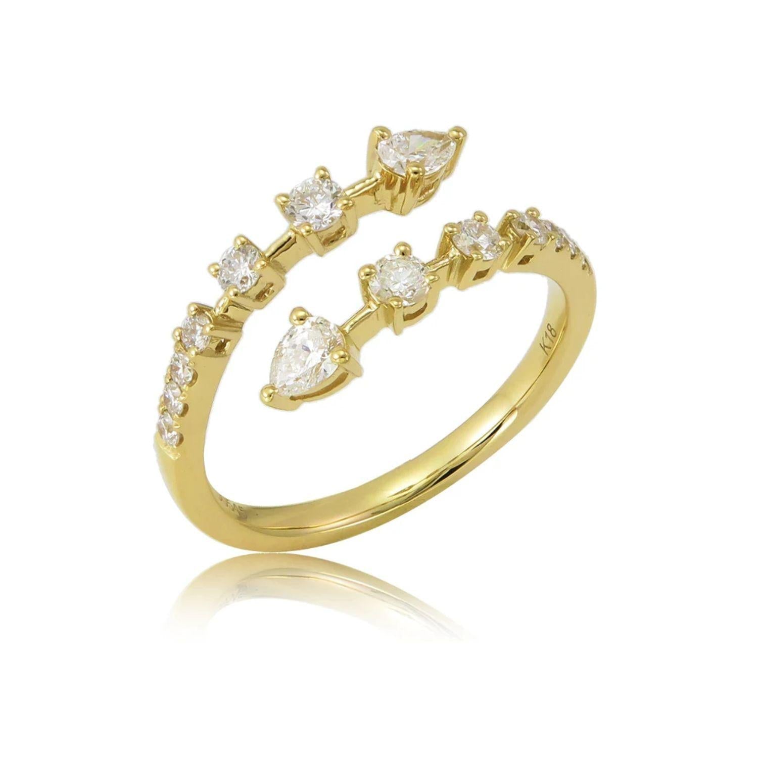 Round Pear - Shape Diamond Open Wrap Ring