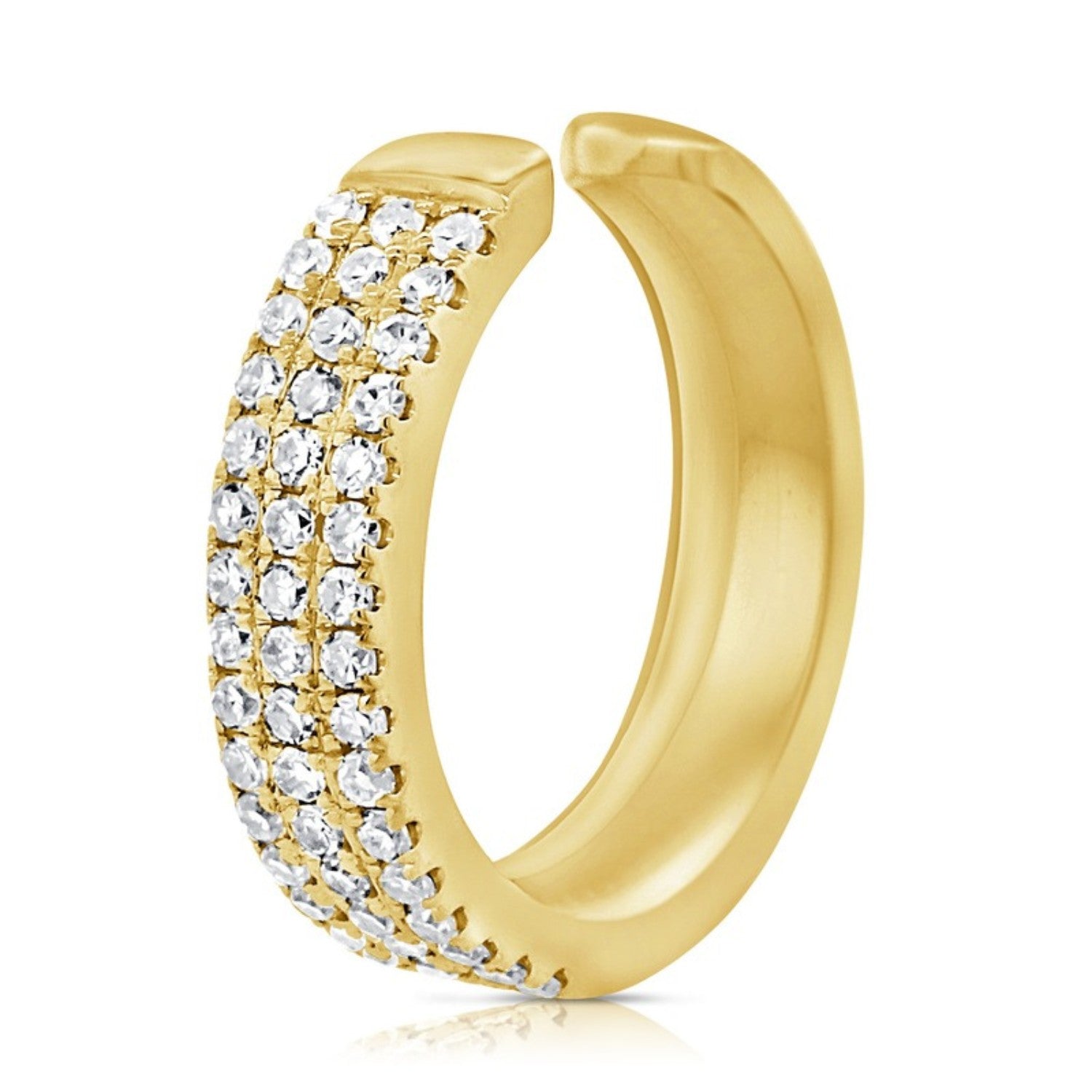 Three Row Pavé Diamond Ear Cuff in 14K yellow gold by Seema Fine Jewelry