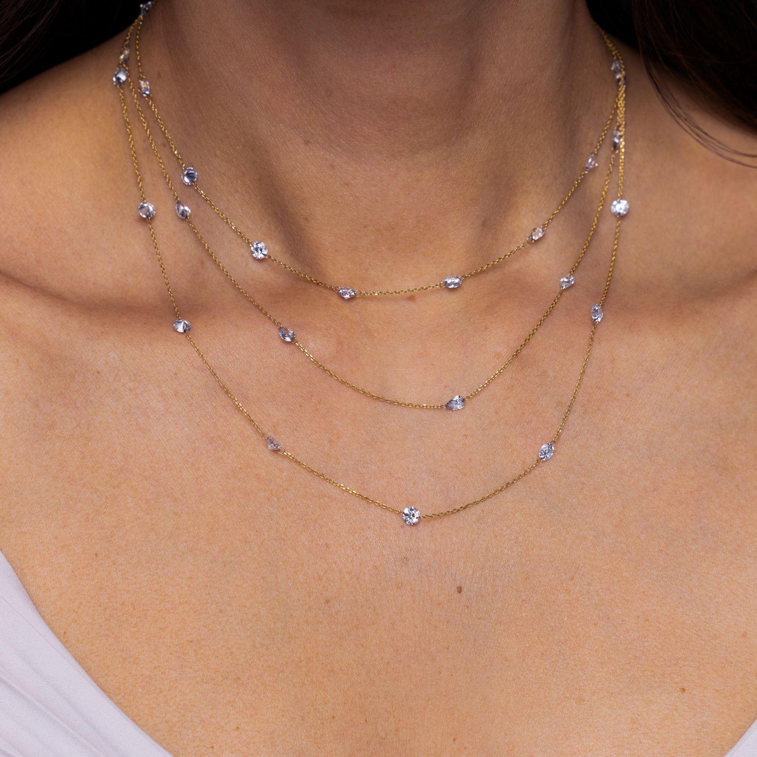 Triple Strand Diamond Drop Necklace