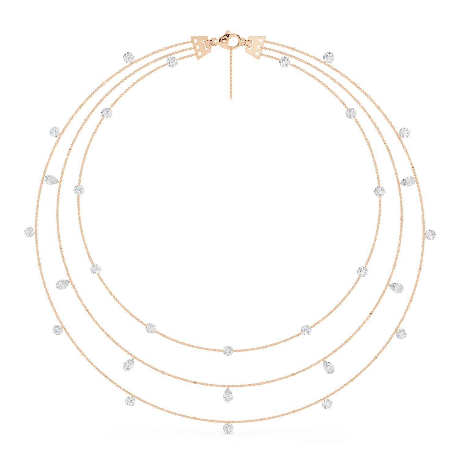 Triple Strand Diamond Drop Necklace