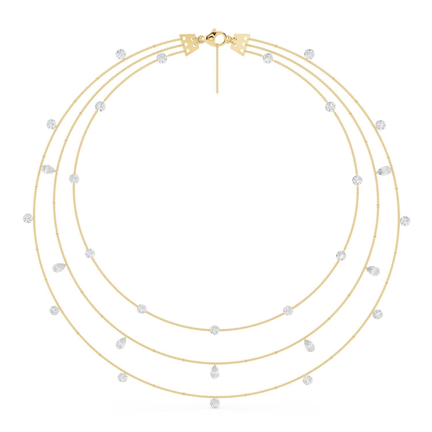 Triple Strand Diamond Drop Necklace