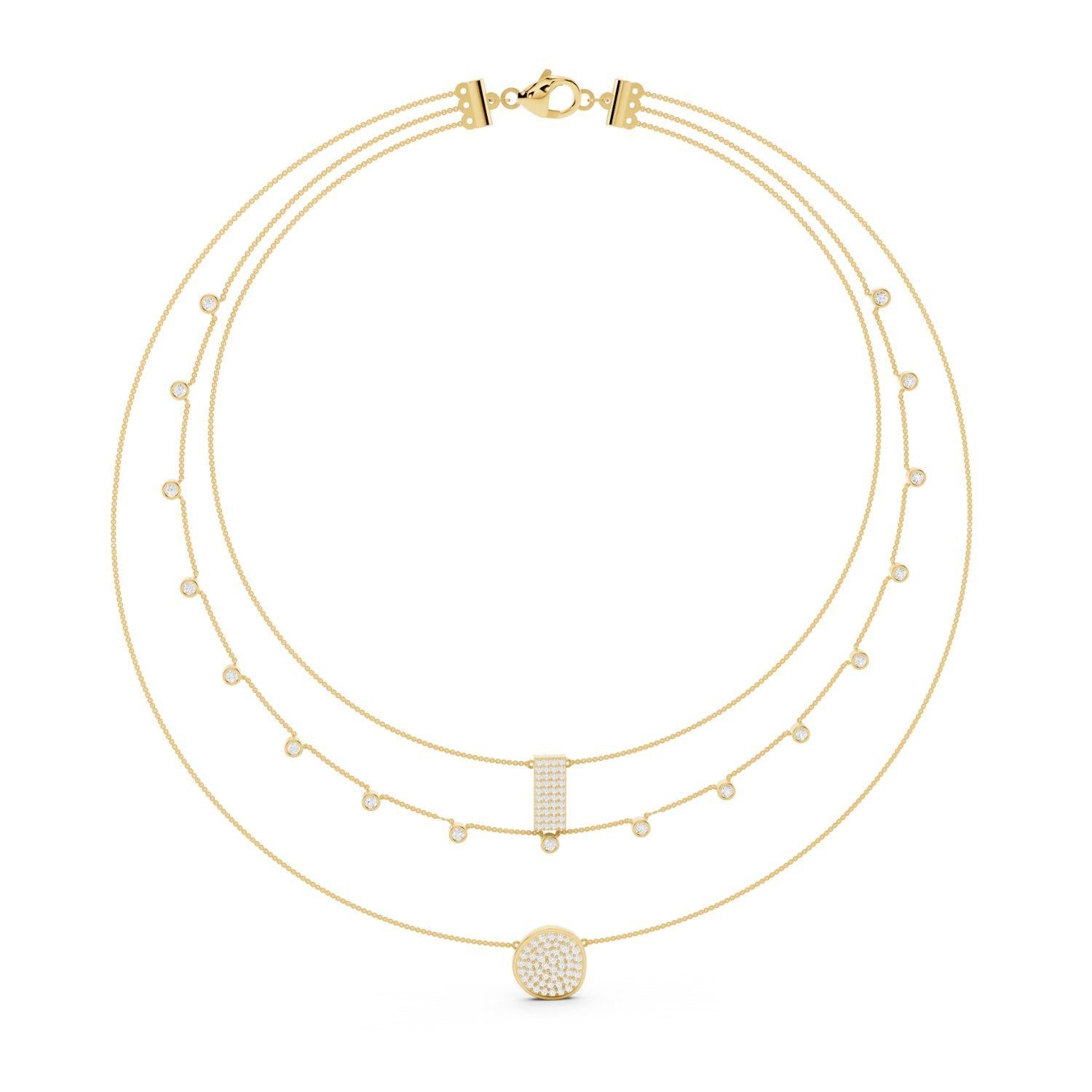 Triple Strand Diamond Layered Necklace