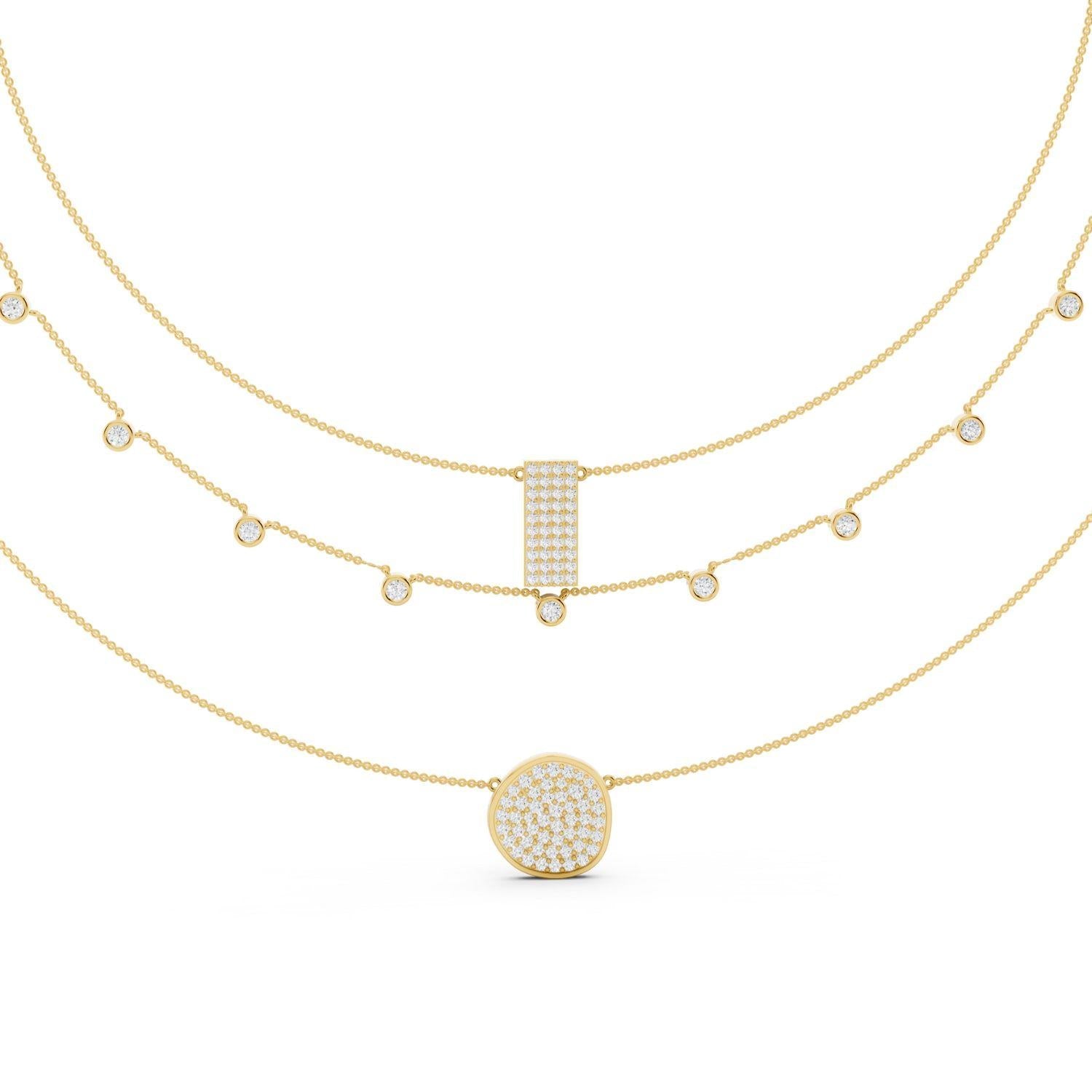 Triple Strand Diamond Layered Necklace
