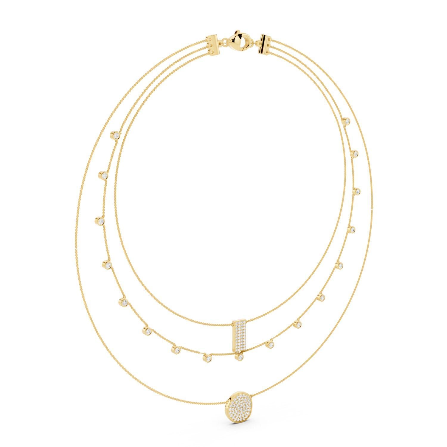 Triple Strand Diamond Layered Necklace