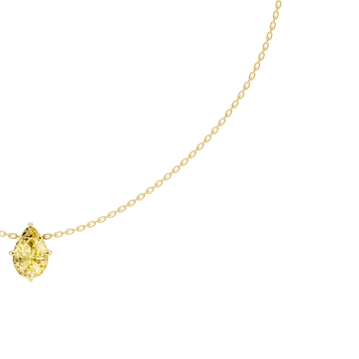 Yellow Pear Lab-Grown Diamond Necklace in 14K yellow gold, the pendant from the side
