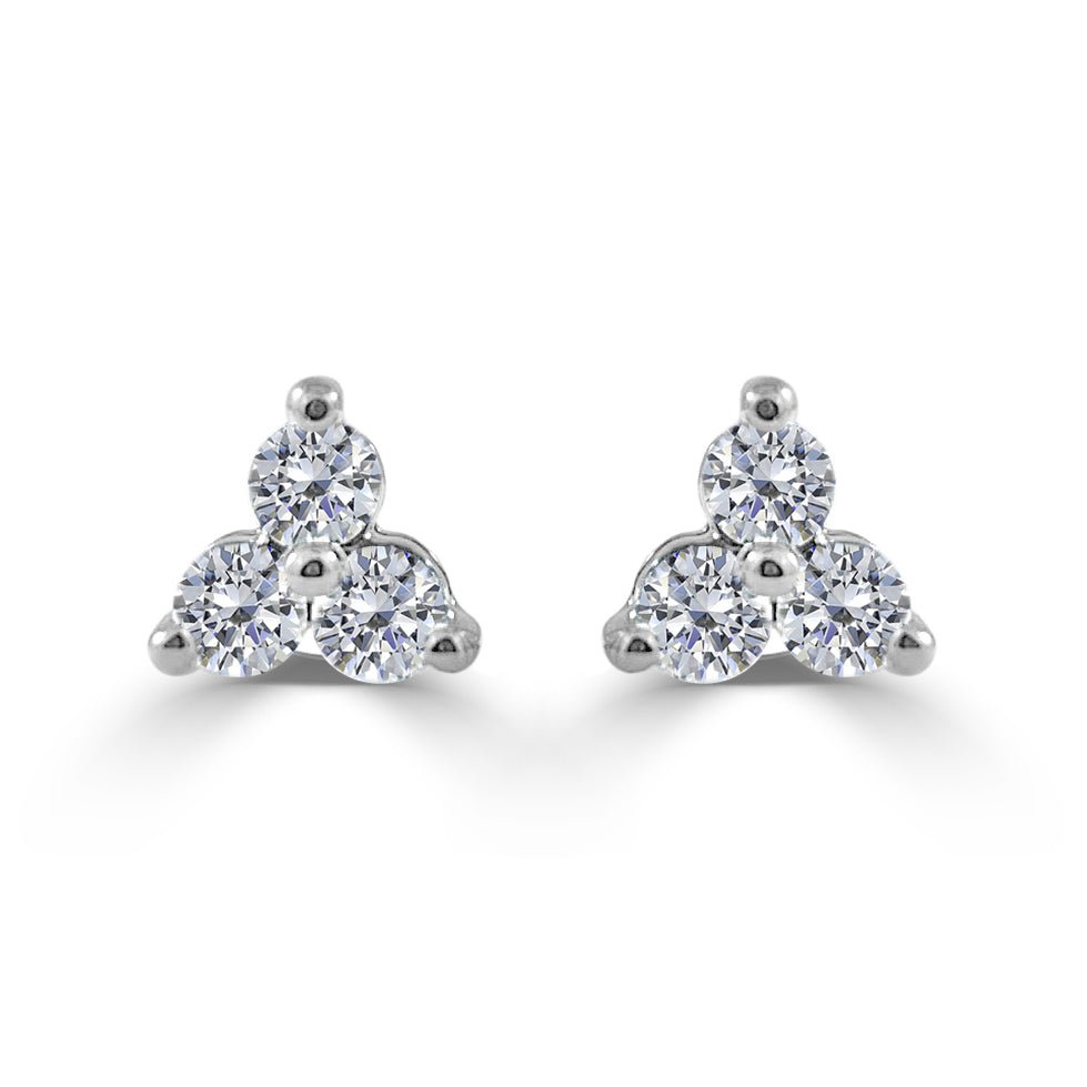 3 - Stone Diamond Stud Earrings