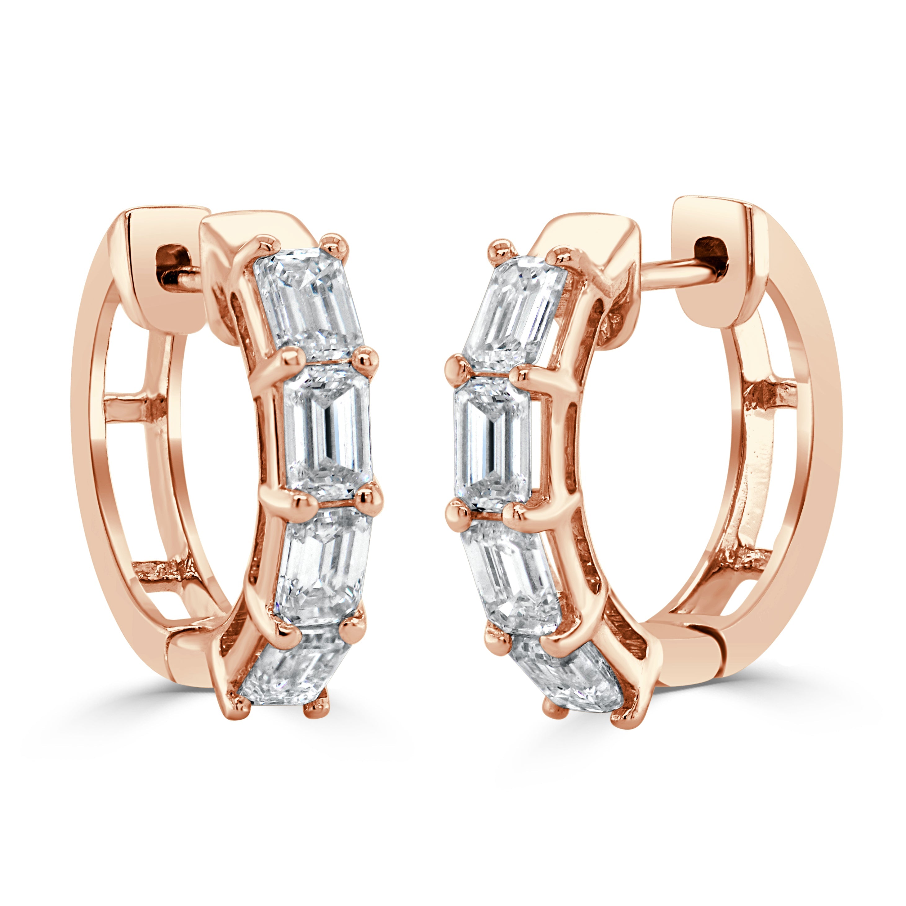 Emerald-Cut Diamond Huggie Earrings