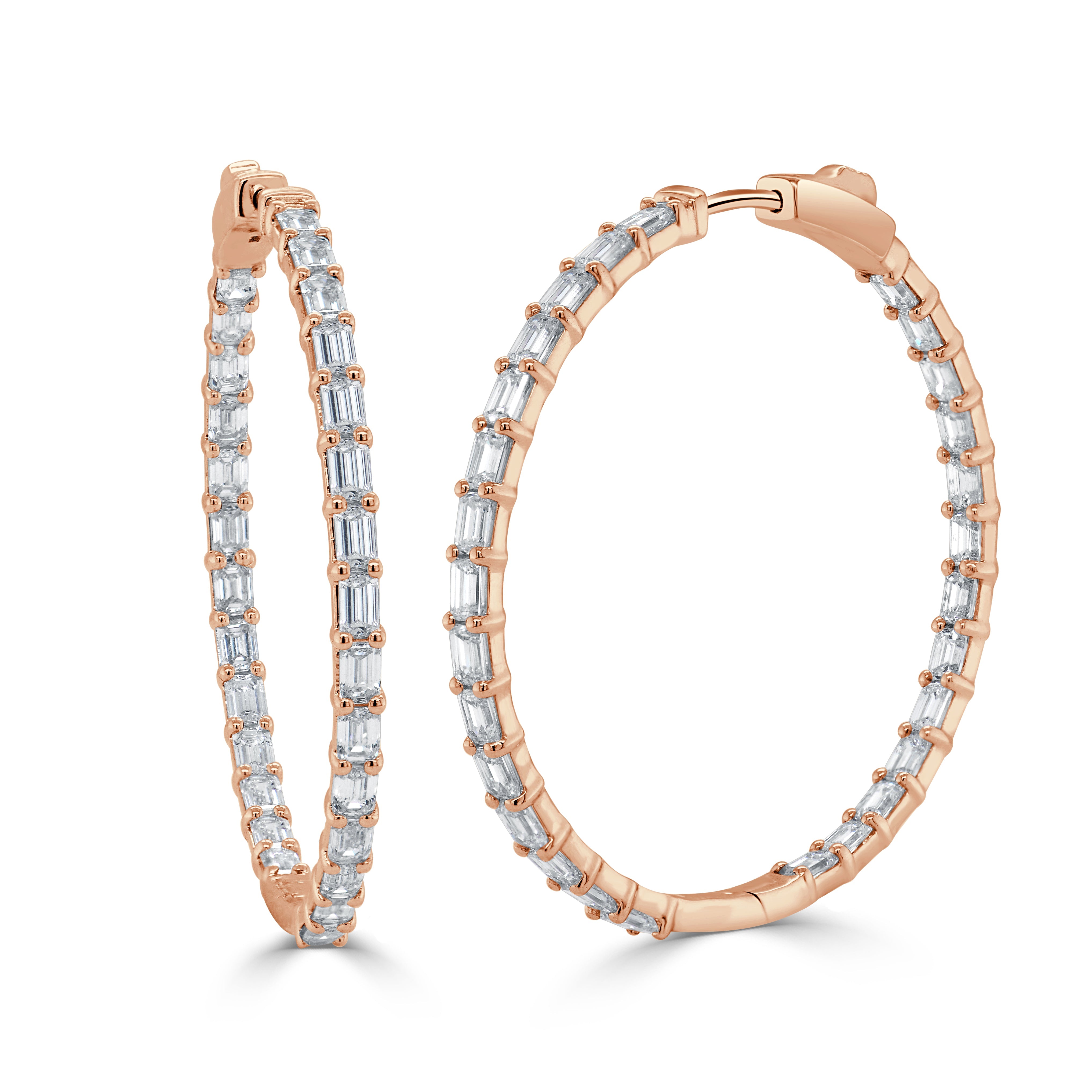 Emerald-Cut Diamond Hoop Earrings