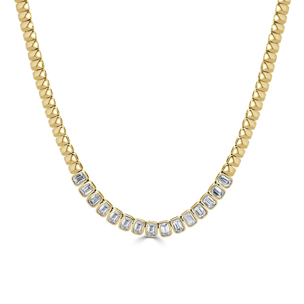 Emerald-Cut Diamond Bezel Set Necklace